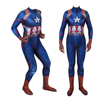 

Captain American Cosplay Costume Zentai Suit Men Boys Superhero Halloween Party Bodysuit