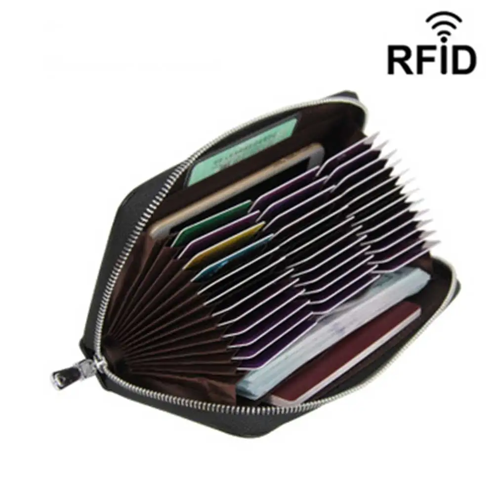 

2019 New Fashion Genuine Leather Litchi Pattern Double Large Card Slot Bank Credit Holder Business Wallet Card Package