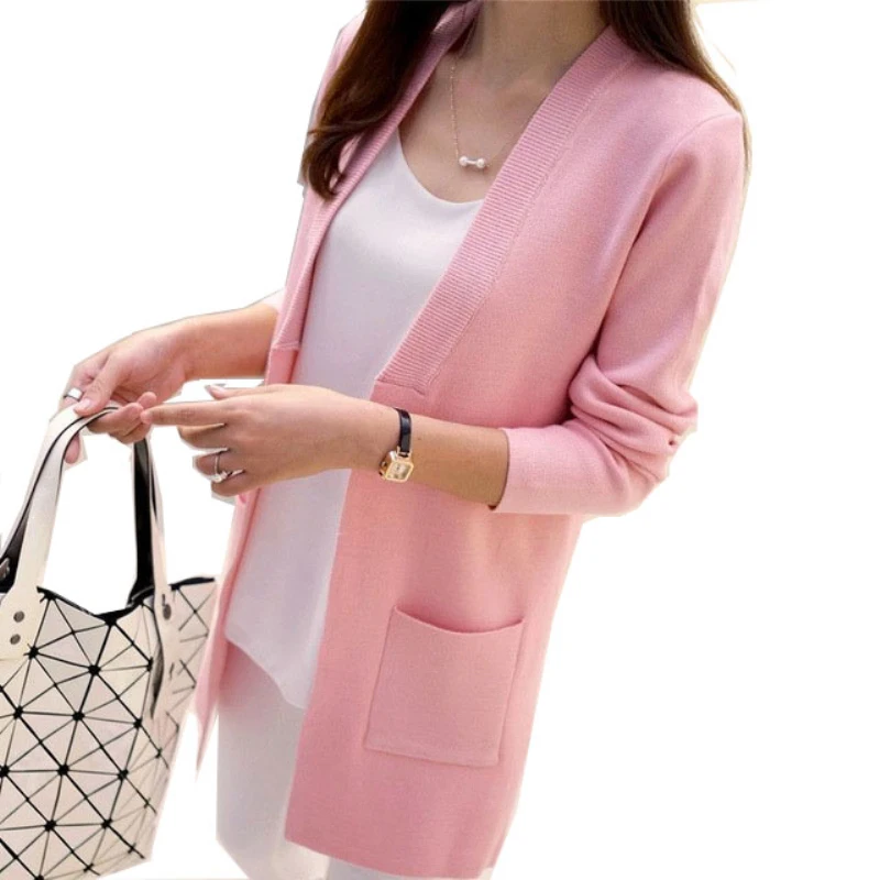 Najtaniej OLGITUM nowy kobiety wiosna jesień sweter 2017 długi sweter koreański, slim kieszeń luźny dzianinowy sweter znosić płaszcz SW522