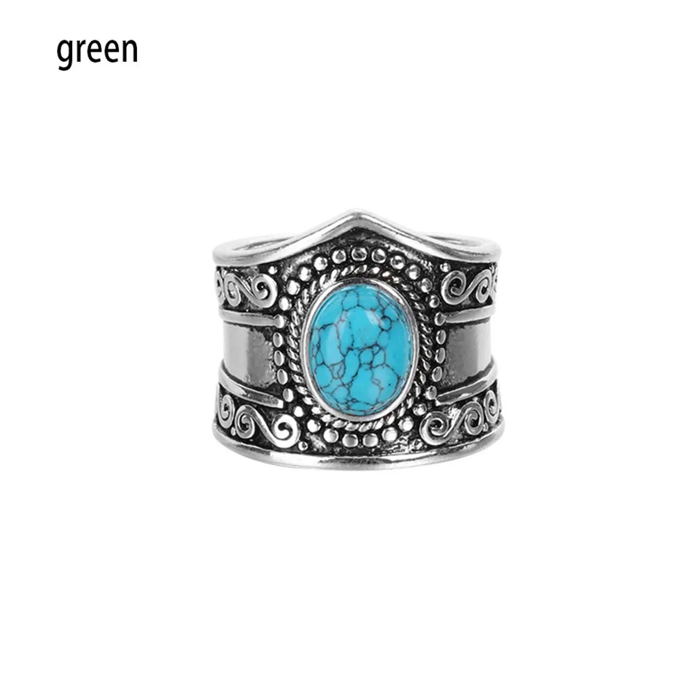 Винтажное античное тибетское серебро, размер 5-11, женское черное Радужное лунное кольцо с натуральным горным хрусталем, богемное стильное очаровательное Ювелирное кольцо - Цвет основного камня: green