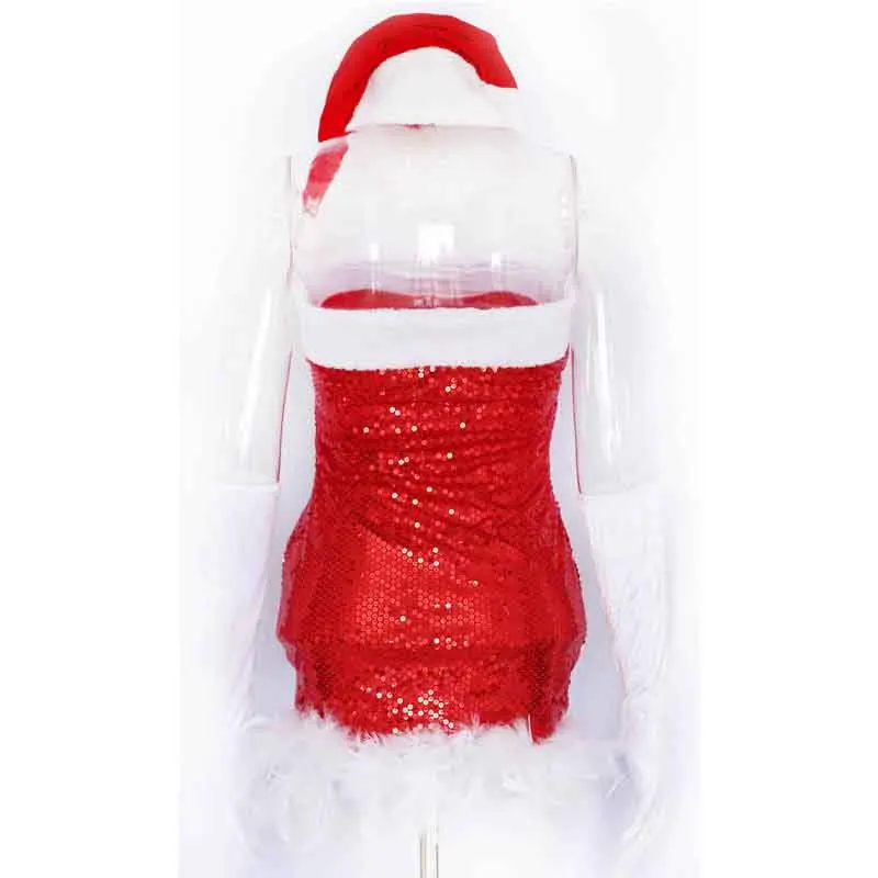 Новое рождественское платье Женский Рождественский костюм для взрослых красное бархатное меховое сексуальное платье Санта-Клауса с блестками нарядные вечерние платья для косплея