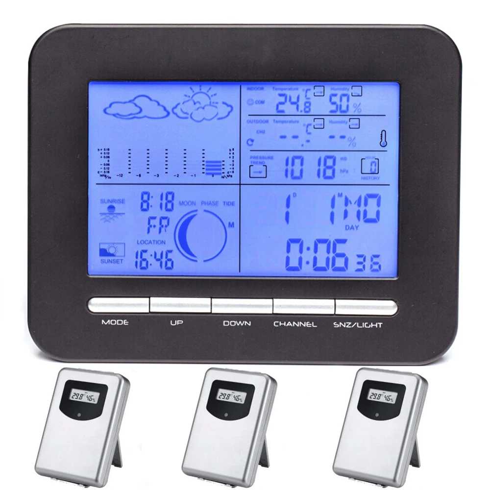 Метеостанция Цифровой Барометр часы с термометром гигрометр беспроводной Крытый Открытый Влажность Датчик температуры и будильник