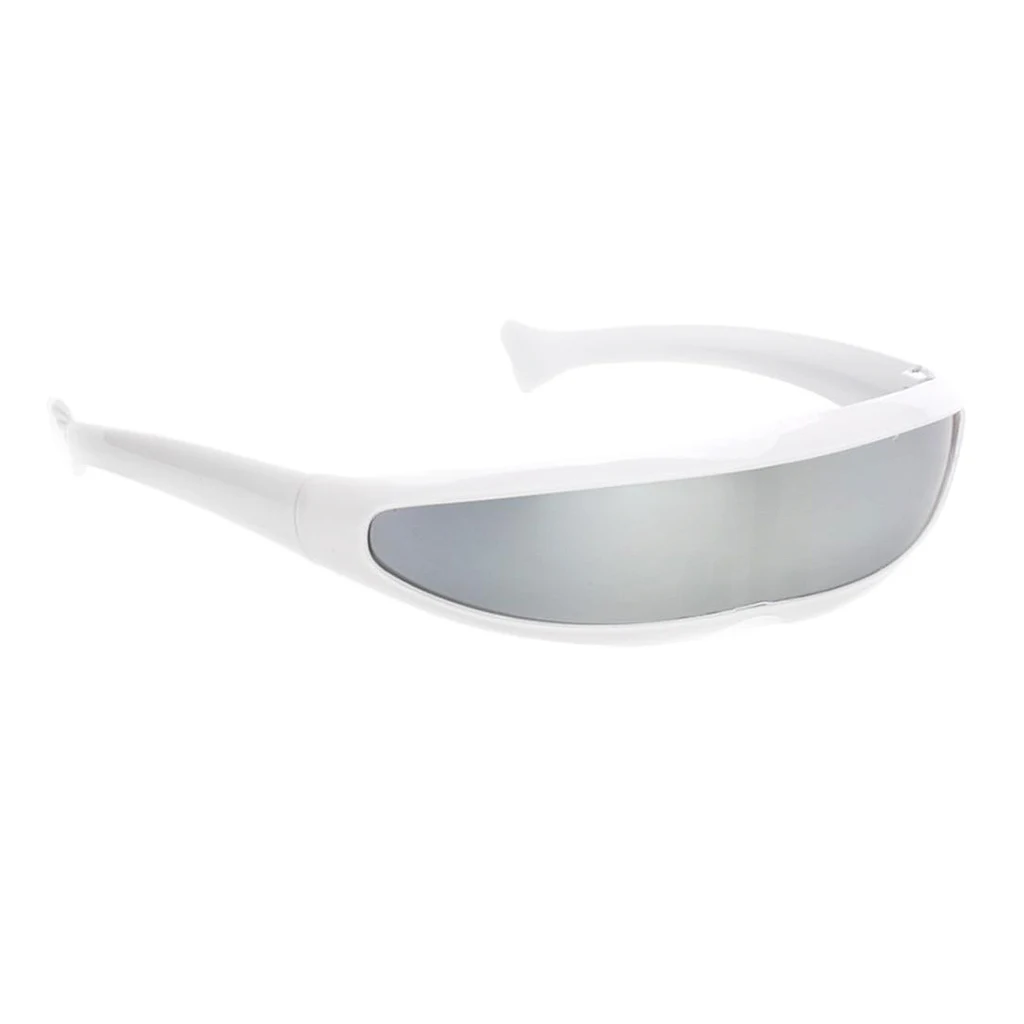 Unisex Futuristic Party Costume Color Mirrored Single Lens Visor Sunglasses Plastic Frame Eye Glasses