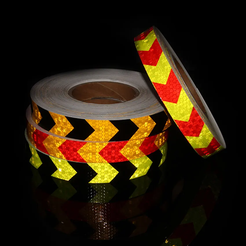 

2.5CMx9M Fluorescent Light Yellow Red Arrow Reflective Tape Sticker Car Vehicle Truck Roadway Parking Reminding Warning Decal