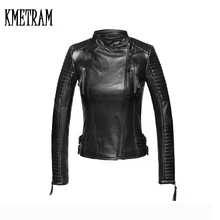 Куртка из овечьей кожи косой молнией плюс размер парка модная трендовая приталенная кожаная куртка Женское пальто Casaco Feminino GQ1296