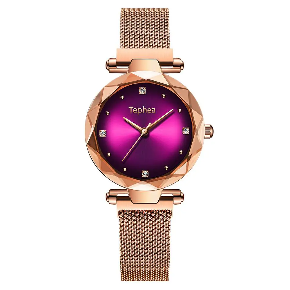 Роскошные розовое золото для женщин часы мода алмаз дамы звездное небо магнит часы водостойкие женские наручные часы для подарка - Цвет: Розовый