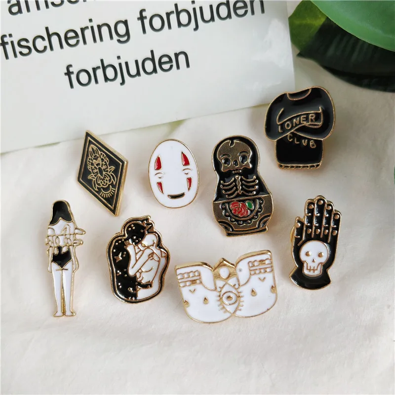 

Trendy Cool Cartoon Punk Skull Halloween Black Evil Palm Girl Enamel Brooch For Women Clothes Collar Pins Bag Badge