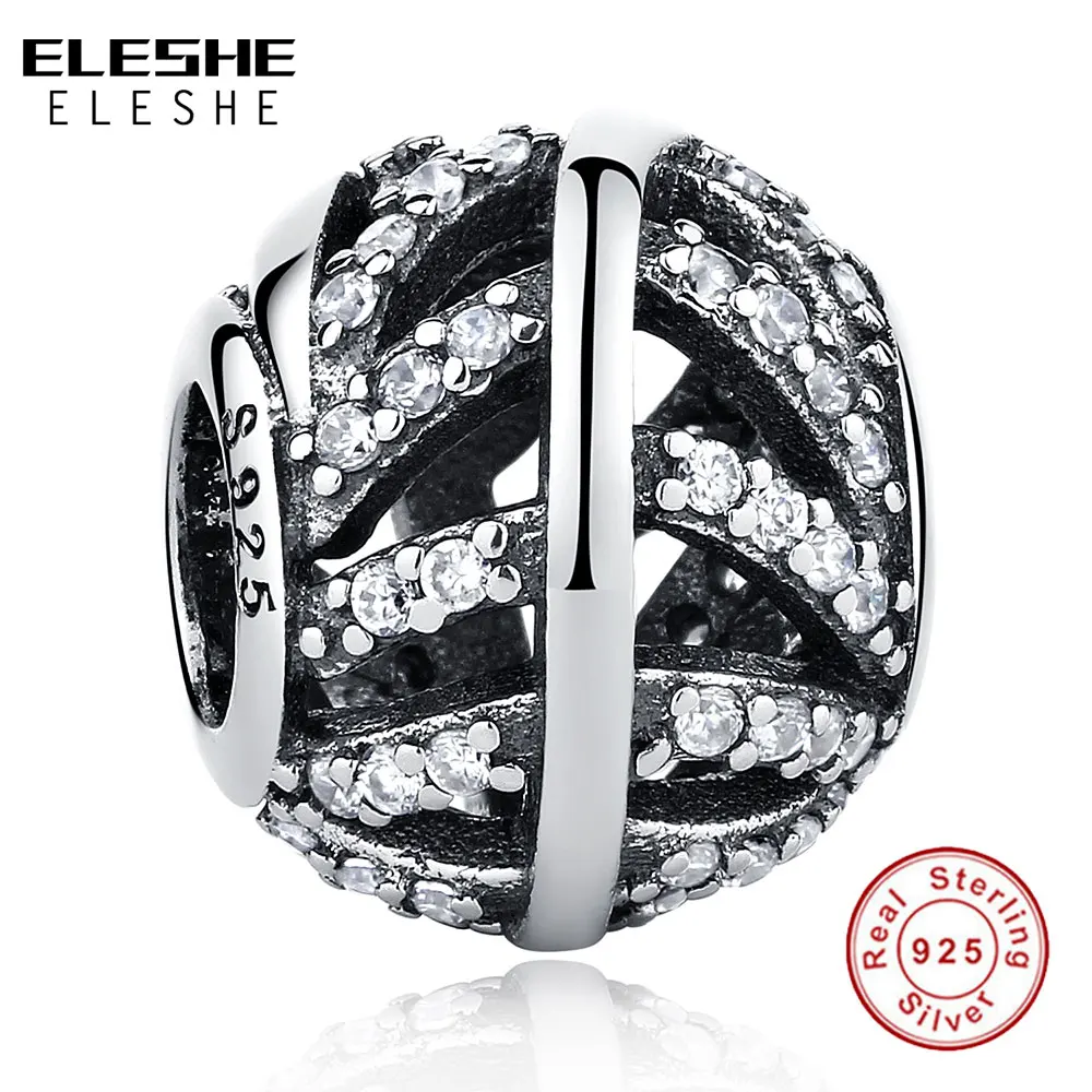ELESHE 925 Sterling Silver Openwork Crystal Leaf Bead & Charm Fit Original Bracelet Necklace DIY Jewelry Making