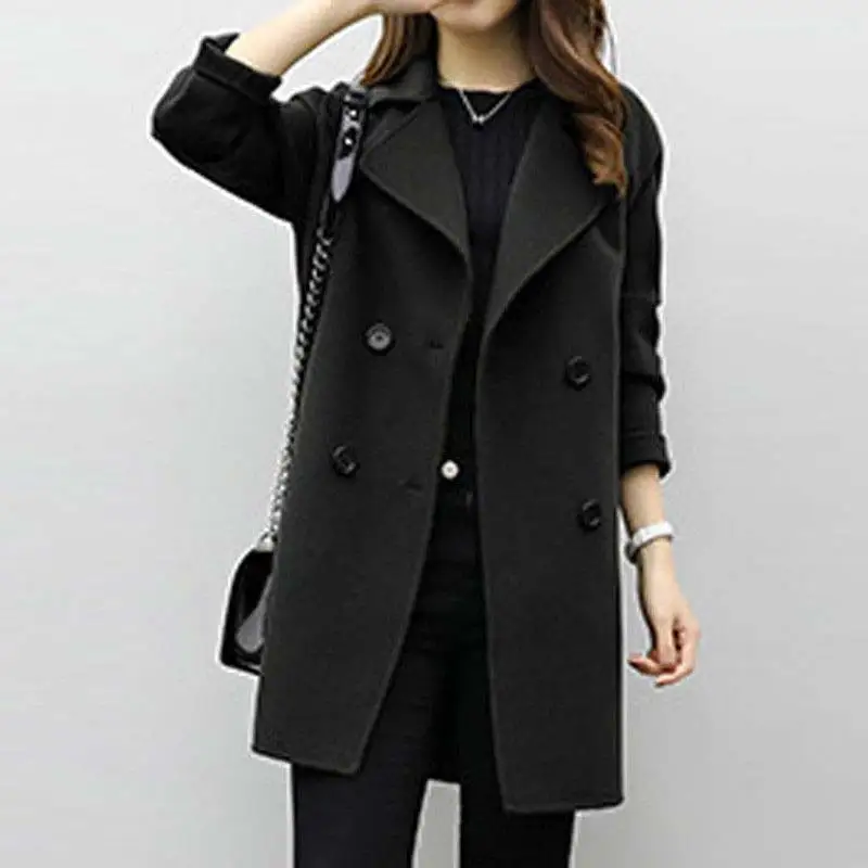 Autumn Winter Women Woollen Coat Long Sleeve Turn-Down Collar Oversize Blazer Outwear Jacket Elegant Overcoats Loose Coat CGU 88