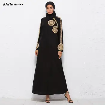 

2018 Abaya Dubai Ramadan Muslim Dress Kaftan Sequin Embroidered Floral Middle East Long Robe Causal Loose Turkish Women Clothing