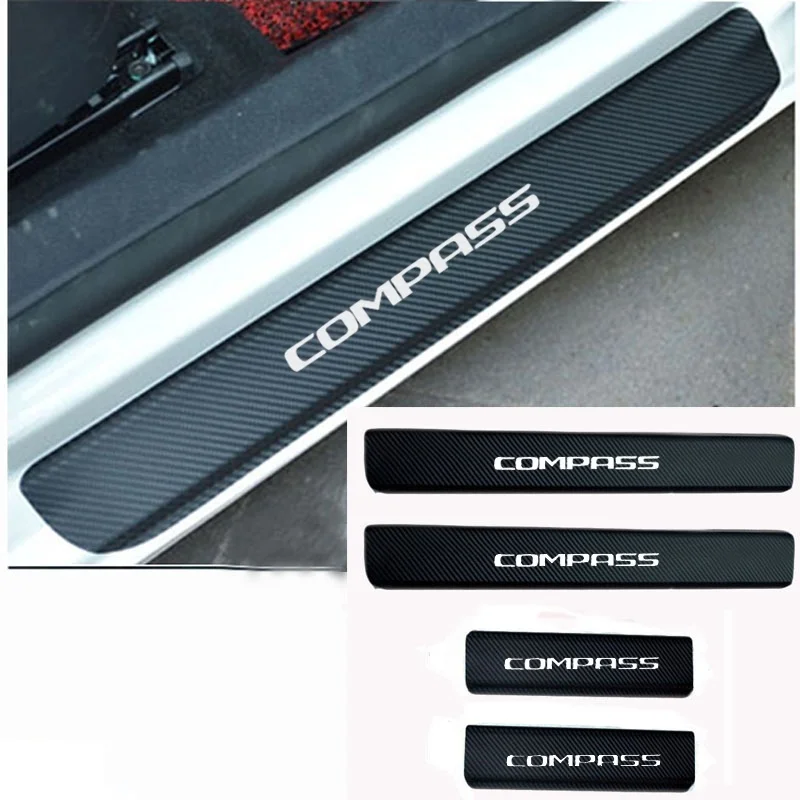 

4D Carbon Fiber Vinyl Sticker For JEEP Compass Car Door Sill Protector Door Step Plate Protector Interior Car Accessories 4Pcs