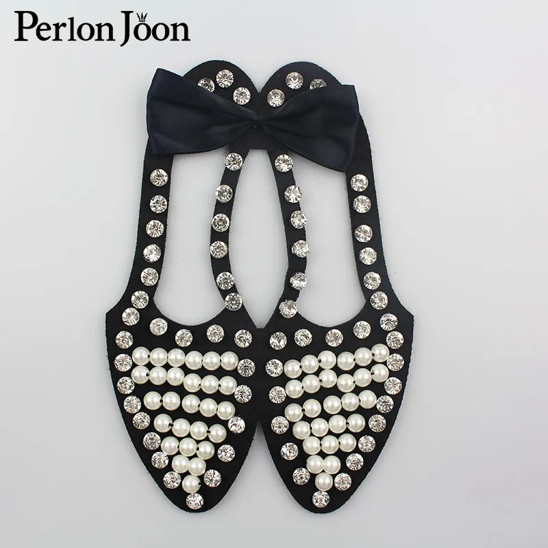 

1 Pair DIY handmade Beading shoe-shape patchs Rhinestone pearl Bow fashion decorations applique for clothing Accessories SG005