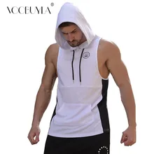 Voobuyla мужская хлопковая майка для спортзала фитнес с капюшоном жилет без рукавов Спортивная безрукавка тренировка Кроссфит жилет для бега для мужчин