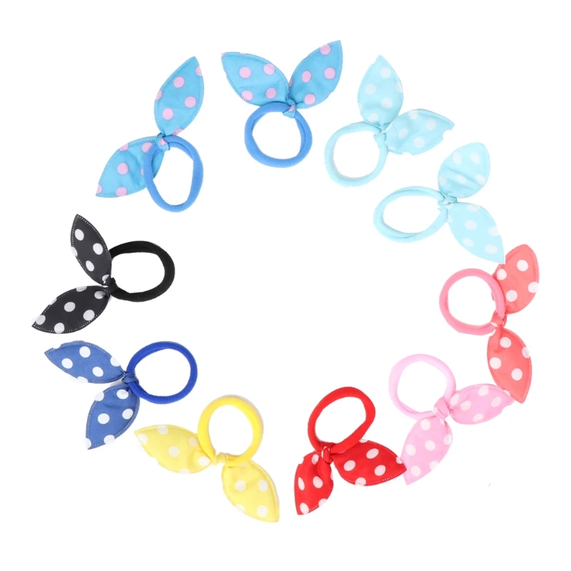 

10Pcs Kids Girl Rabbit Ears Polka Dot Hair Tie Ponytail Holder Bow Elastic Bands