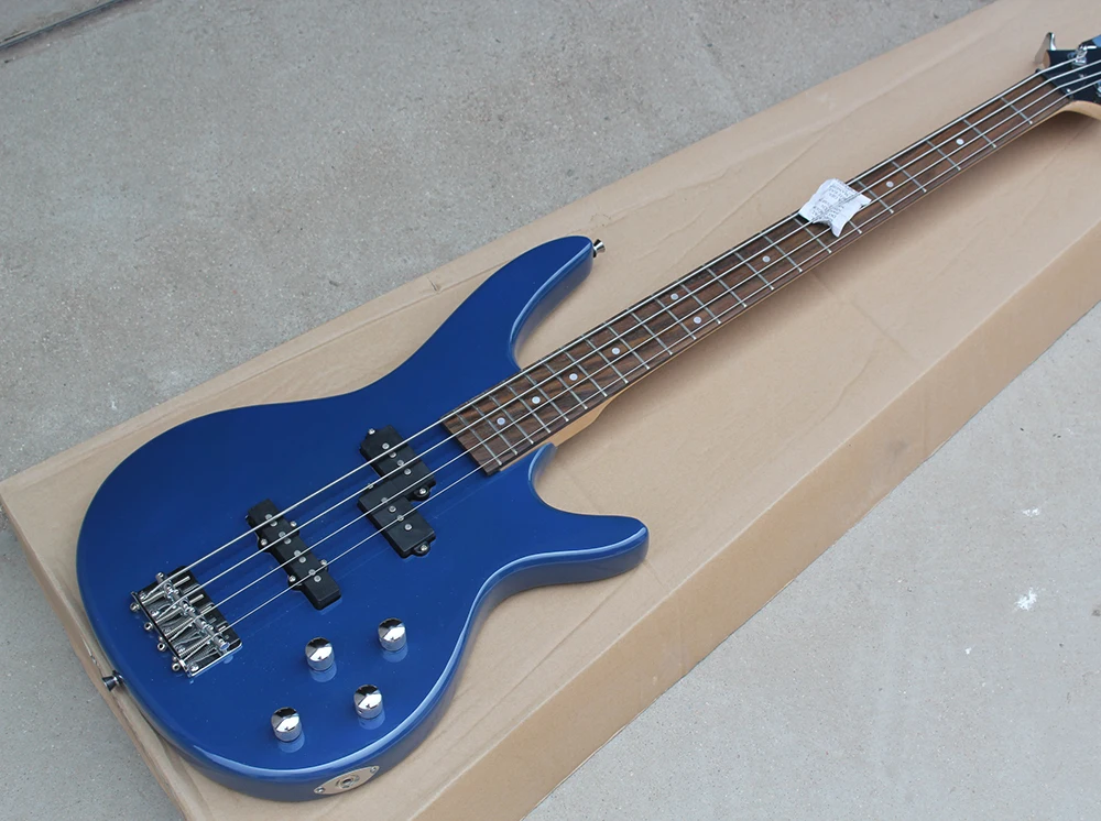 

Wholesale Blue Electric Bass Guitar with Rosewood Fretboard,4 Strings,22 Frets,Chrome Hardwares,offering customized services