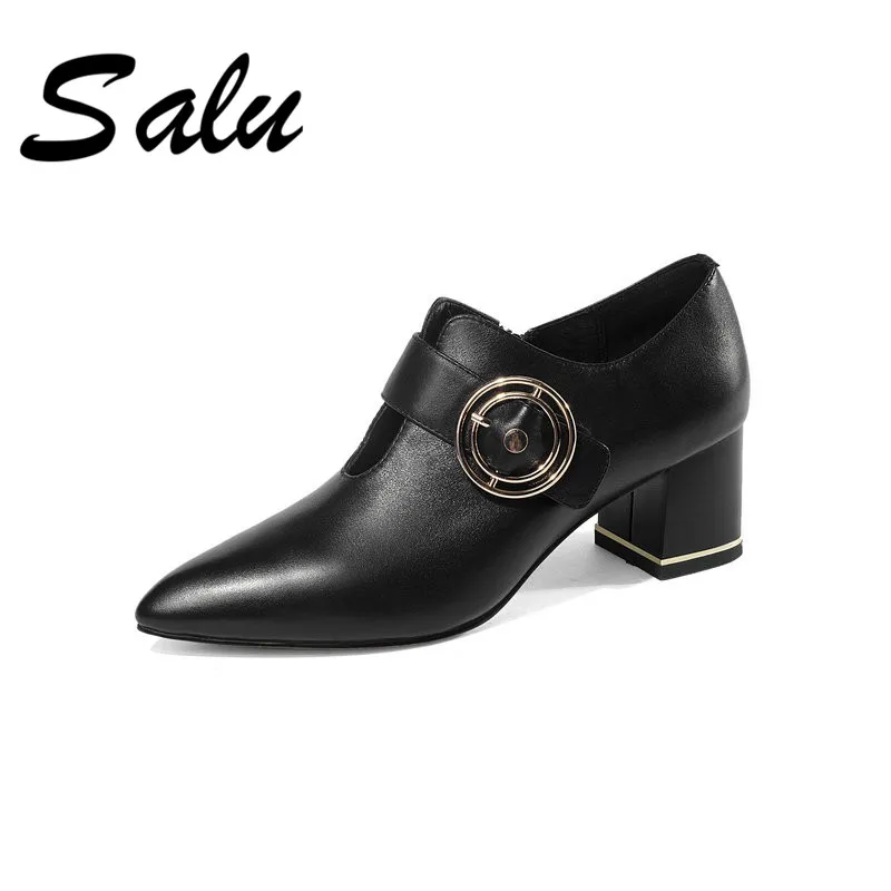 

Genuine leather Pumps Women's shoes 2019 New high heels big code pointed Korean version heel shallow leather