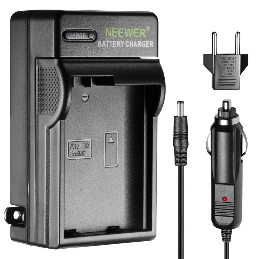 Neewer LED Battery Charger for Nikon EN EL15 with US+EU Plug+Car