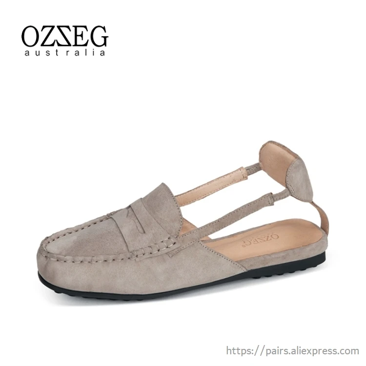 

OZZEG Brand European Women Lazy Slippers Crystal Chains Mules Pantuflas Mujer 2019 Spring Flip Flops Leather Cozy Outing Slides
