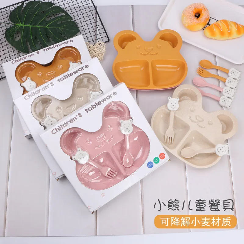Children Plates Childre Baby Bamboo Tableware Solid Feeding  Dishes Baby Bowl Plate Food Feeding Dinnerware Set