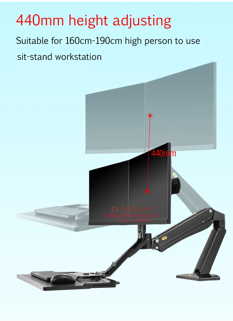 NB FC40-2A 22-27 дюймов эргономичная компьютерная сидячая подставка рабочая станция двойной монитор подъемный стол подставка для ноутбука с длинной клавиатурой