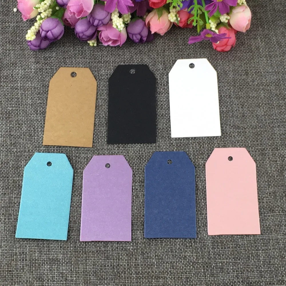 

100PCS/Lot 7*4cm Kraft Paper Jewelry Price Tags Cut Corner Seven Colors Kraft Blank Head Card Luggage Labels Accept Custom Logo