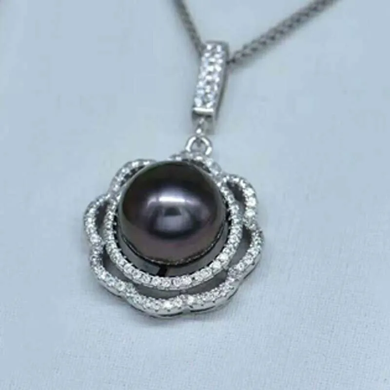 

12mm button black freshwater pearl sterling s925 pendant