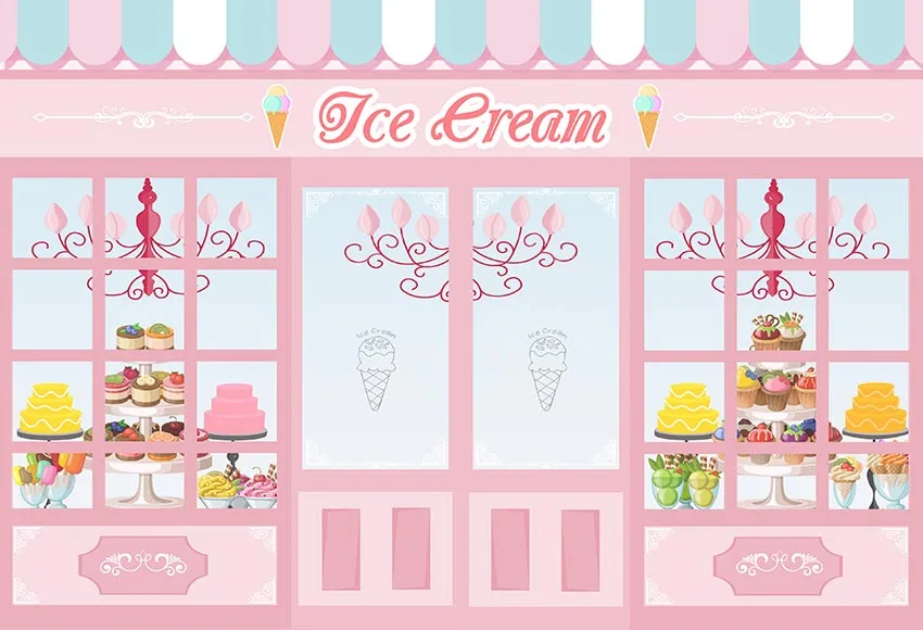 

Vinyl Photography Background Girl Birthday Party Baby Shower Decor Pink Ice Cream Store Banner Children Backdrop Photo Studio