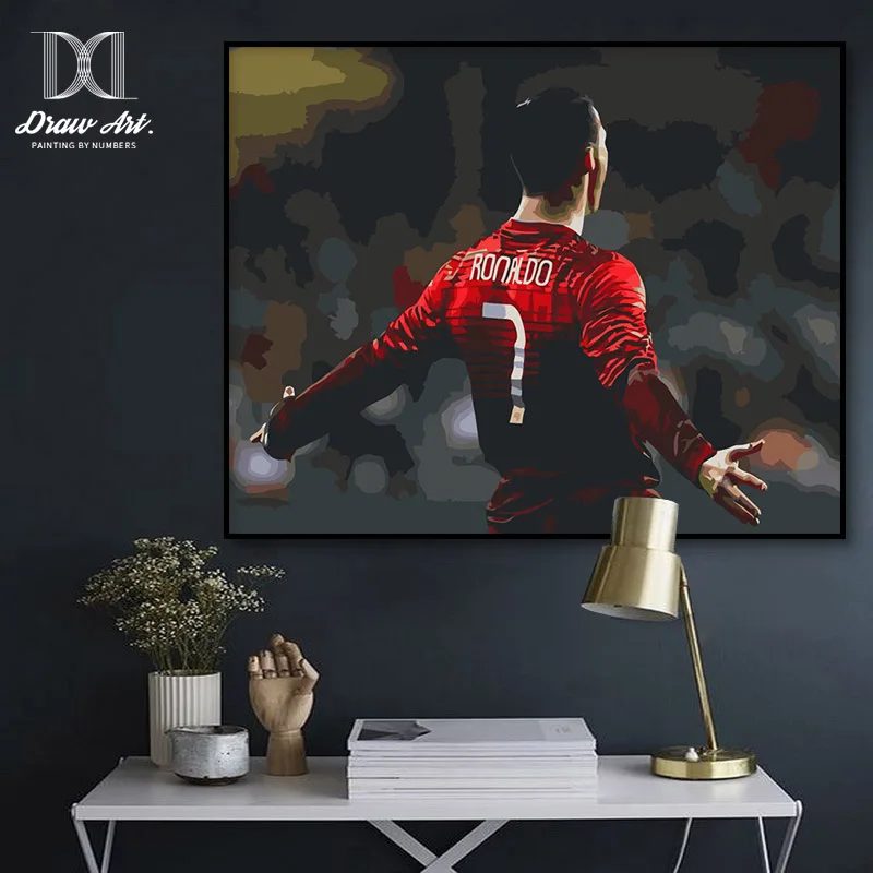 : 40x50cm no Framed Inch Size Gabcus Cristiano Ronaldo Painting by Numbers Football Stars Soccer Paint by Numbers on Canvas Home Decor Painting -