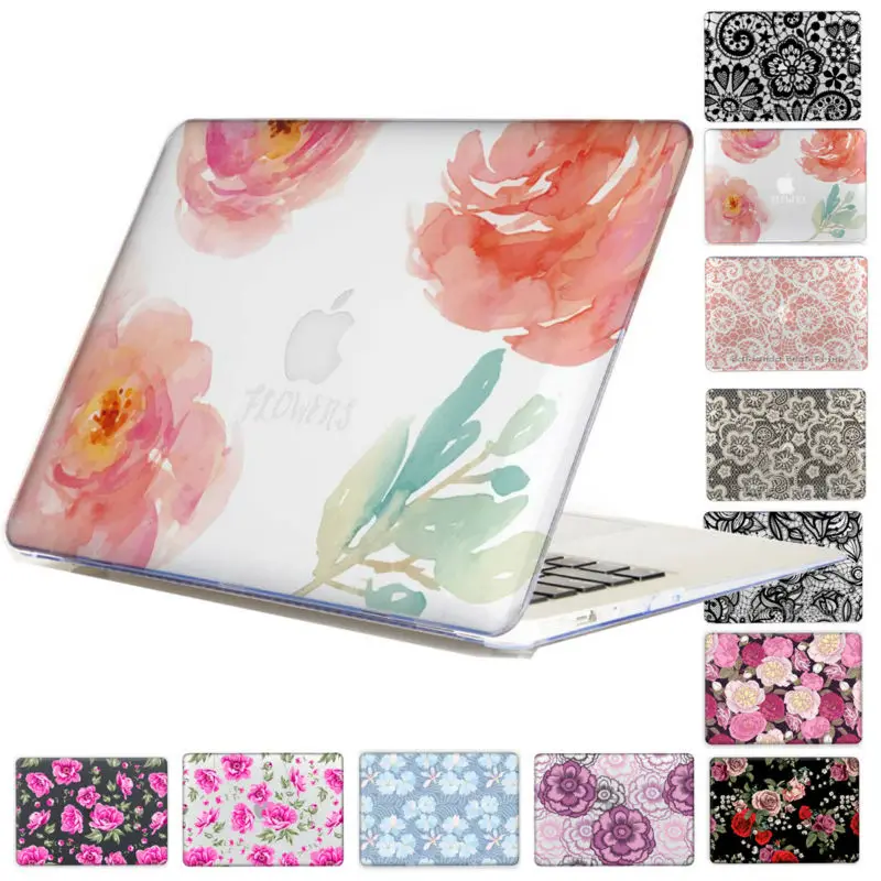 Lace Floral Rose Print Pattern Hard Clear Crystal For Macbook Pro 13 15 with /non Touch Bar Air 13 11 Pro 13 15 Retina Disply