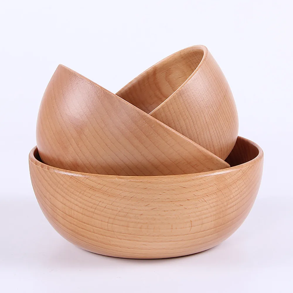 1PCS Japanese Wooden Bowl Family Children's Rice Bowl Soup Bowl Solid Wood Tableware Handicraft Art Work Decoration Bowls Y1