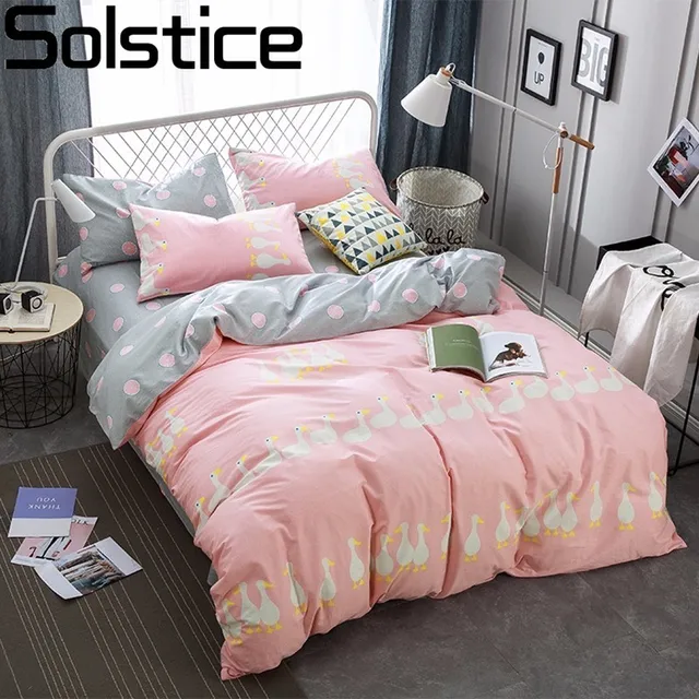 Solstice Home Textile High Quality Cotton Cartoon Pink Ducks 4pcs Solstice Home Textile High Quality Cotton Cartoon Pink Ducks 4pcs Bedding Sets Bed Linen