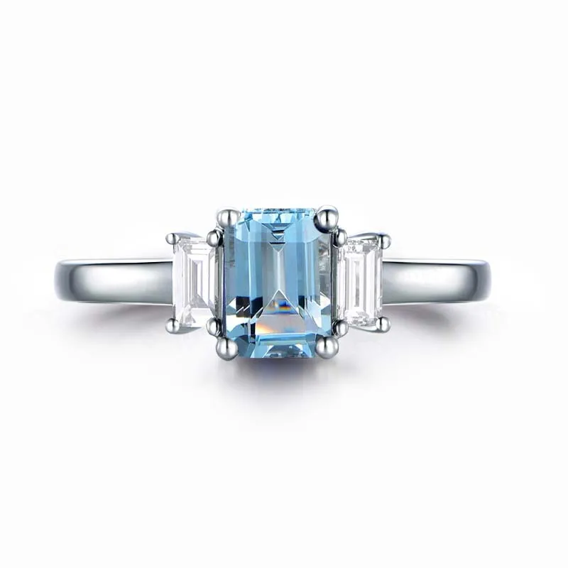 AINUOSHI чистый 925 стерлингового серебра с натуральным голубым топазом прямоугольник кольцо 1,5 карат изумруд вырезать Классическая Обручение