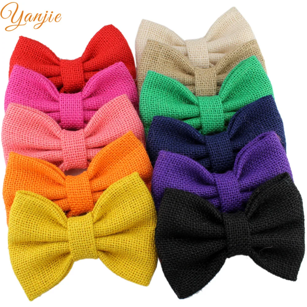 11pcs/lot 5'' Linen Hair Bows Girls Big Knot Bow Hair Clips For Kids