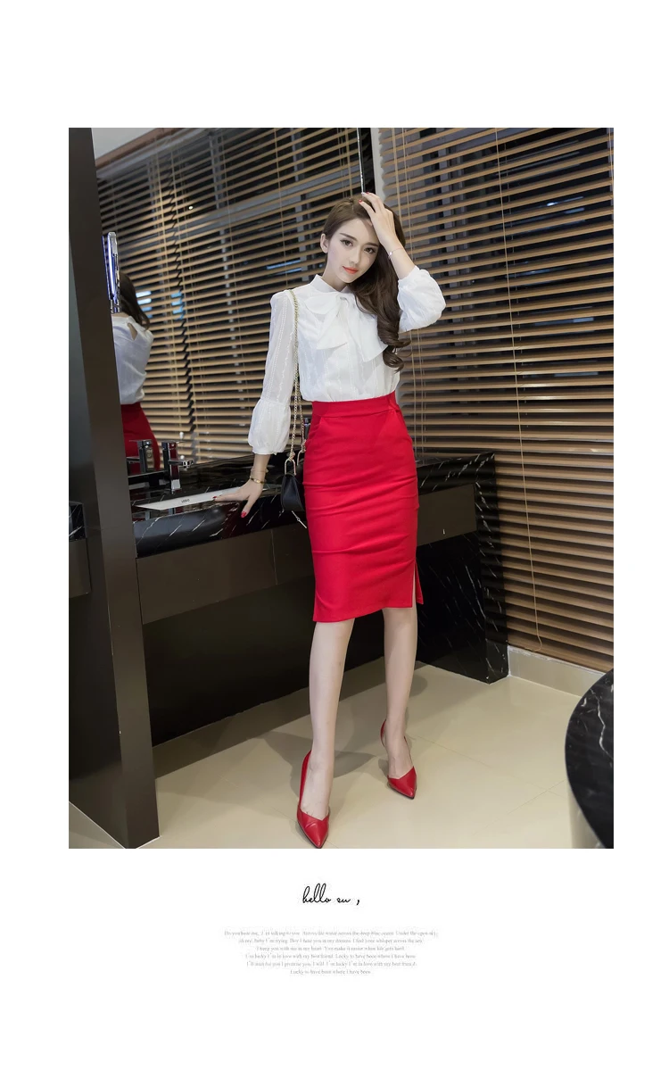Мода Стиль осень плюс размер тонкая талия бедра юбка, чистый цвет черный красный одежда для женщин Корейская юбка элегантная 162F 25