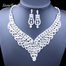 StoneFans свадебные серьги кристалл свадебные ювелирные наборы серебряный цвет стразы ожерелье Свадебные обручальные ювелирные наборы для женщин