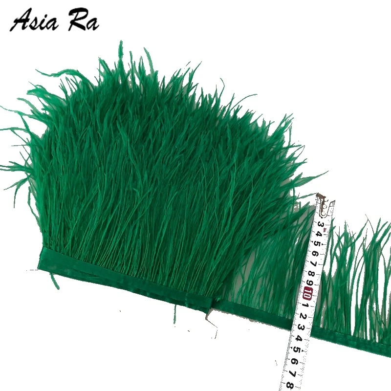 

10Metes 10-15cm long Deep Green ostrich feathers plumes Fringe trim 4-6" feather boa stripe for party clothing accessories craft