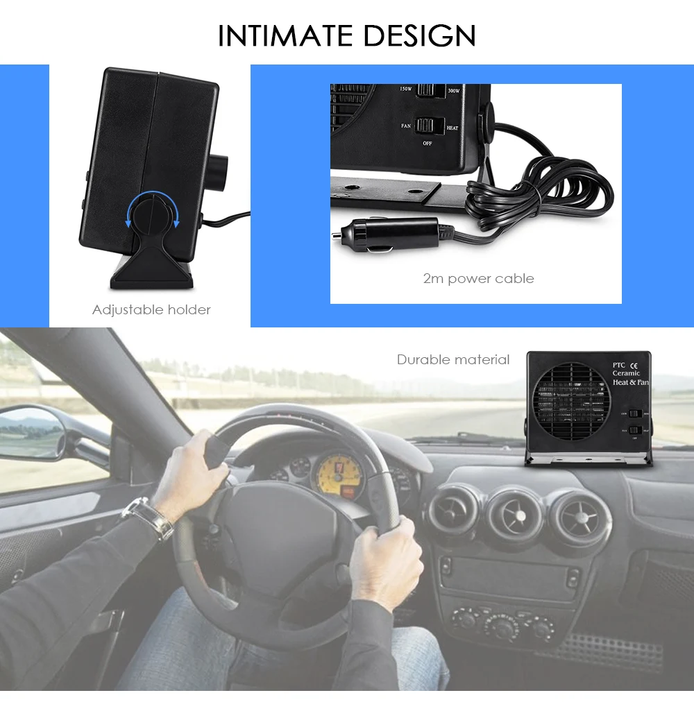 12V Car Portable 2 in 1 Electric Fan and Heater 150W / 300W Defroster Demister