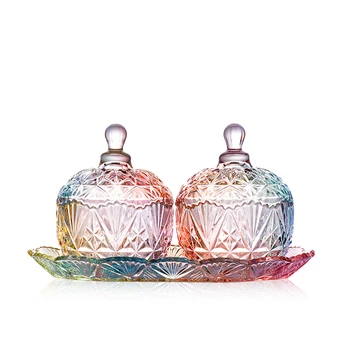 

3-piece crystal glass storage tank with tray transparent Transparent candy jar dessert bowl food storage can fruit plate