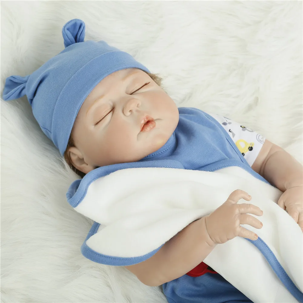 

SanyDoll 22 inch 55 cm Silicone reborn dolls, Fashionable blue suit, cute sleeping baby, boy and girl birthday gift.