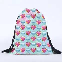 39x30 см забавные Harajuku милые ткань шнурок сумки холст Kawaii рюкзак для хранения 3d принт для женщин упаковка подарочный пакет сердце любовь