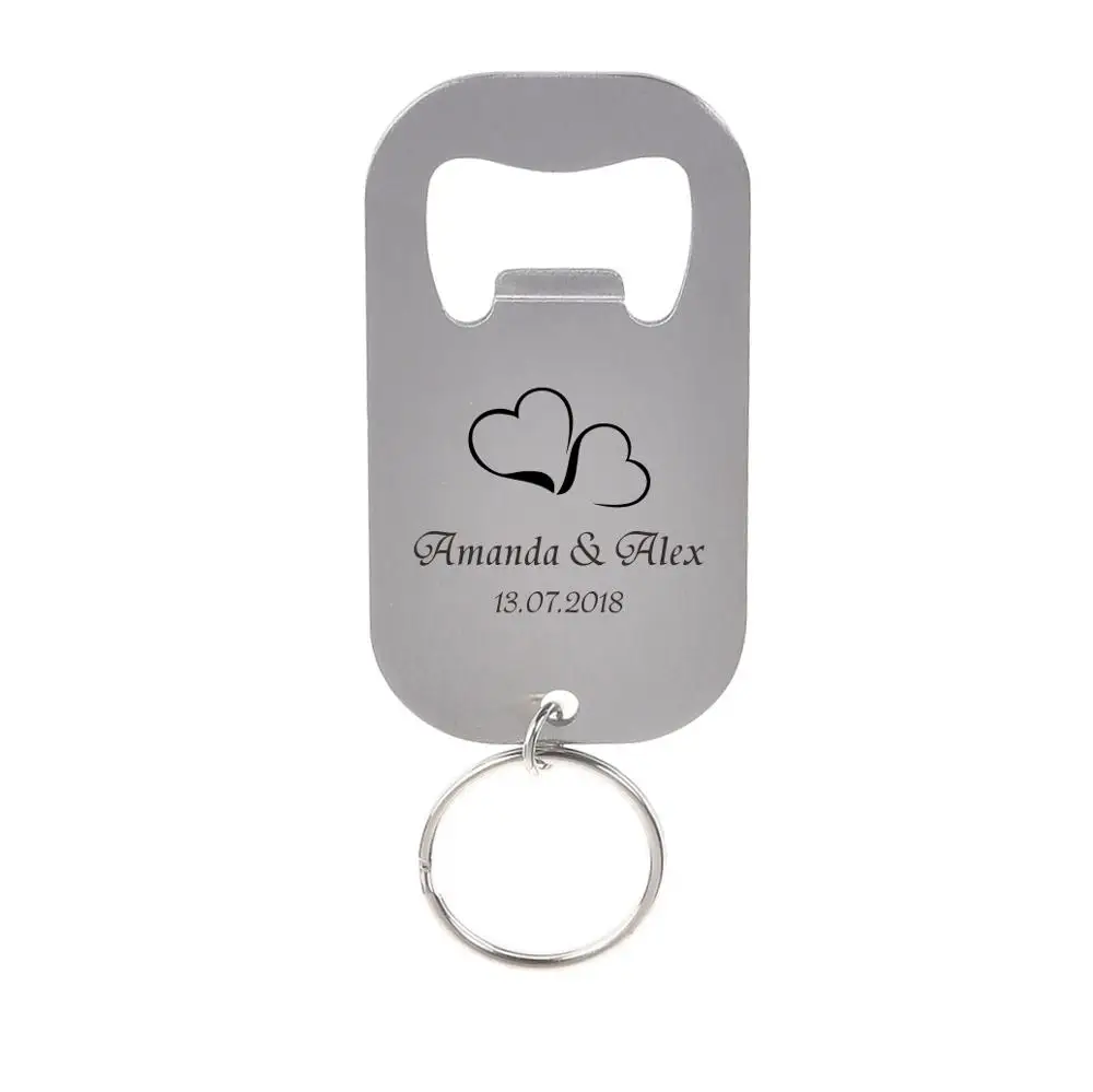 

20Pcs Personalized Engraved Stainless Steel Beer Bottle Openers Keyrings Keychains Wedding Decor Business logo Gift Favor