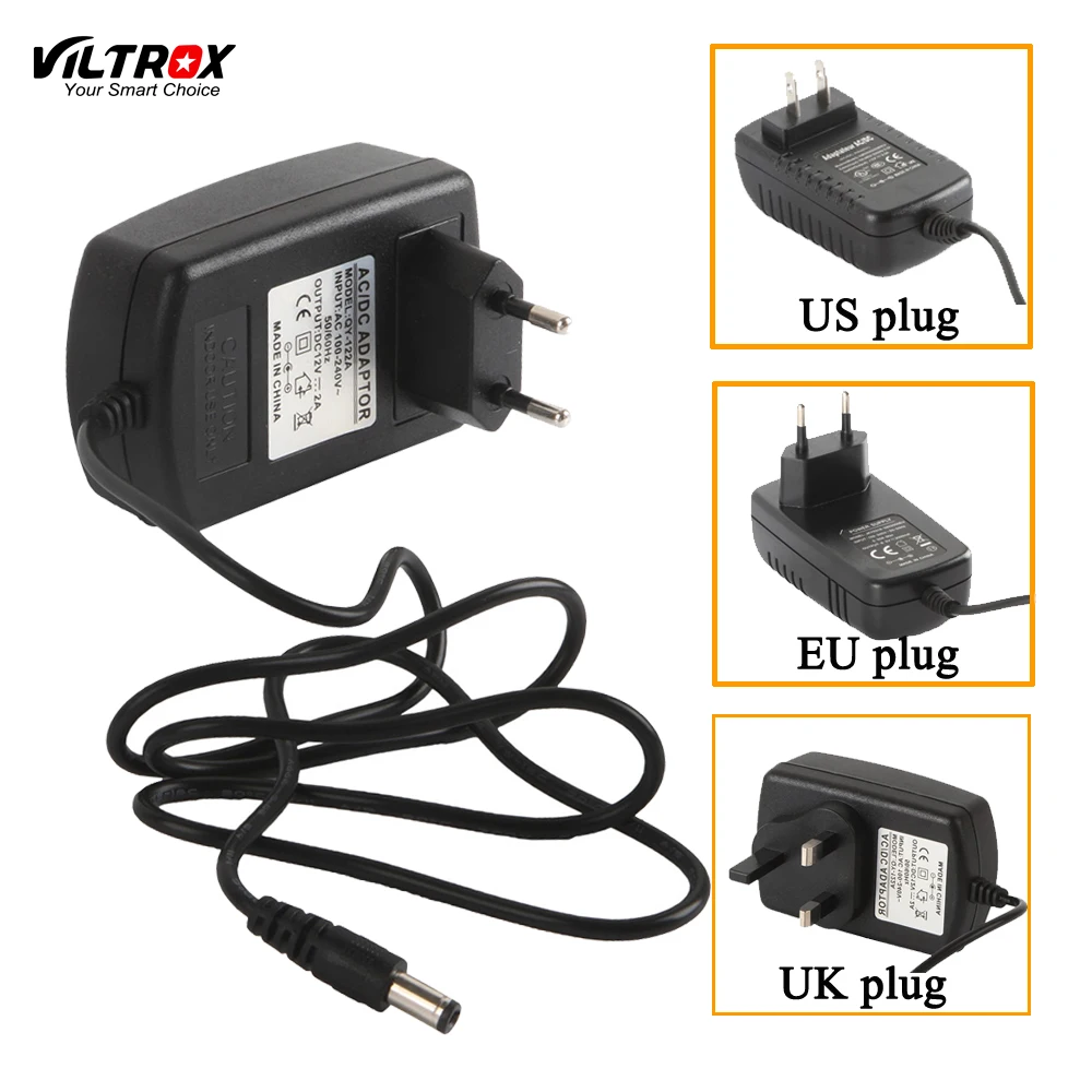 Viltrox 2 M 100 V-240 V AC/DC адаптер конвертер 12 V 2A Питание ЕС США штекер Великобритании Разъем для Светодиодный свет монитора видоискатель