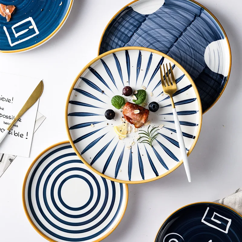 

Shane Japanese Style Hand Ceramics Steak Western-style Food Disc Personality Dessert Disc Household Arts Tableware Plate
