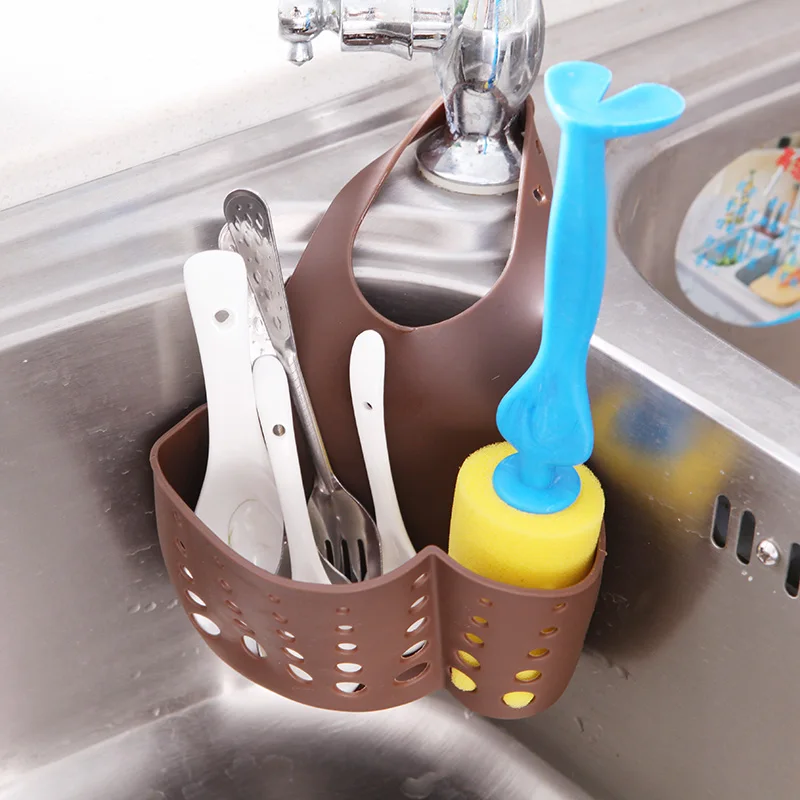 Kitchen Plastic Organizer Adjustable Buckle Sink Holder Wall Shelf