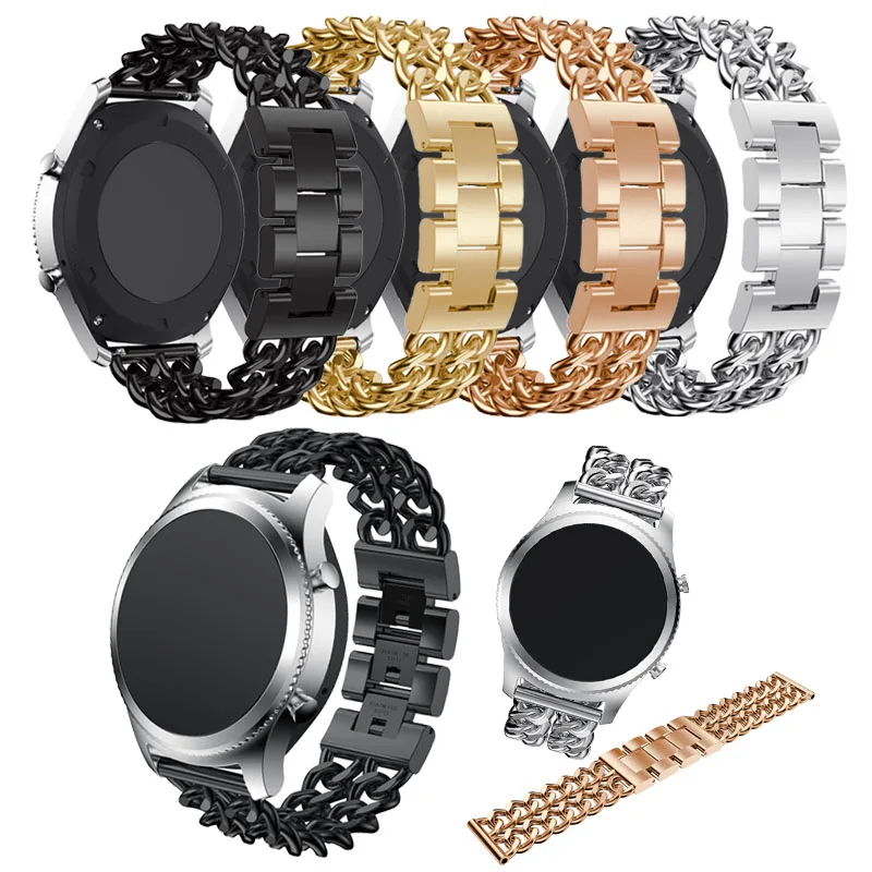 

22MM Cowboy Chain Stainless Steel Watch Band Bracelet for Samsung Gear S3 Frontier/Classic Metal Replacement for Amazfit Watch