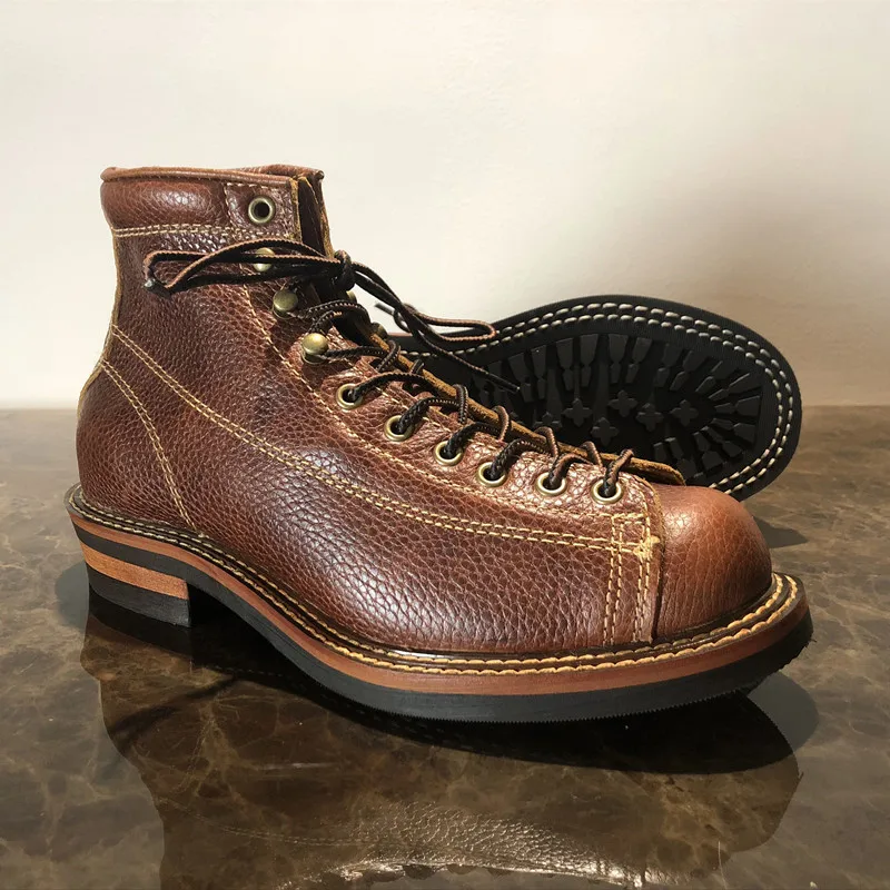 Mens Spring Winter Shoes Round Toe Top Quality Vintage Real Leather Cowhide Ankle Boots Casual Motorcycle Boots Unisex Big Size