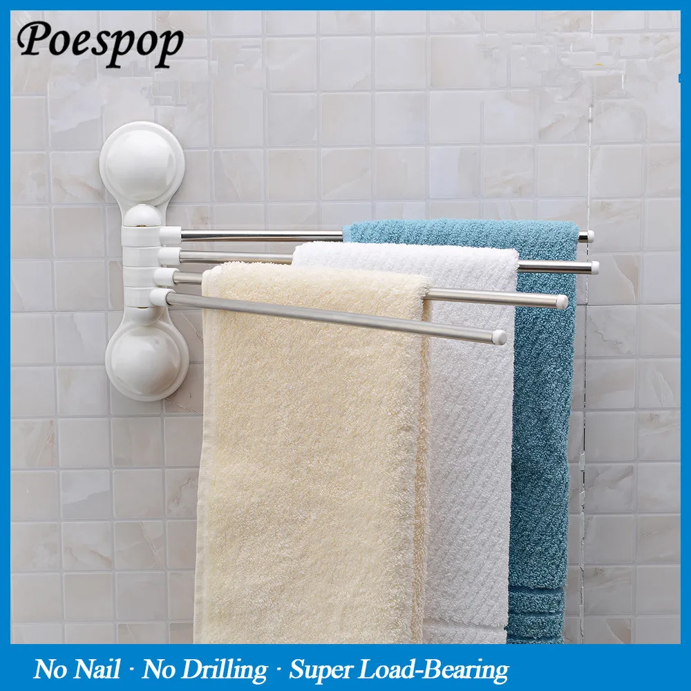 

POSEPOP Stainless Steel Towel Bar Rotating Towel Rack Bathroom Kitchen Wall mounted Towel Suction Cup Rack Holder No Drills