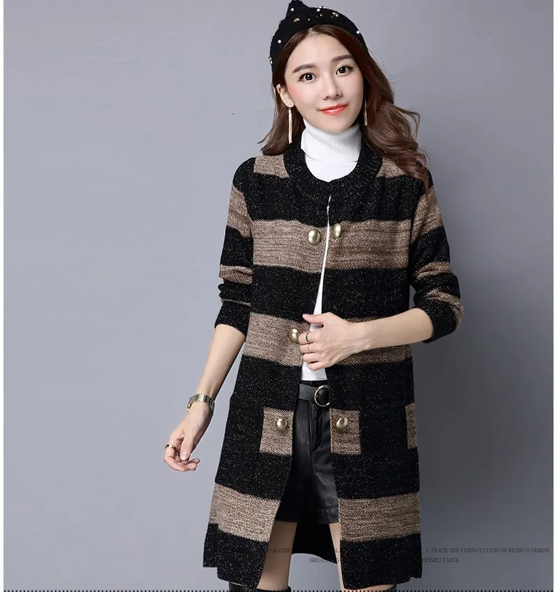 Осенне-зимний Кардиган; пальто-свитер для девочек; длинный плотный свитер с длинными рукавами; Корейская блузка с карманами для прогулок