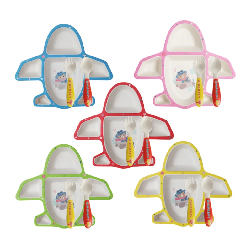 

Baby Bamboo Fiber Tableware 3 Pcs/Set Children Dinner Cartoon Plate Bowl Fork Feeding Set Supplier Food Dishes