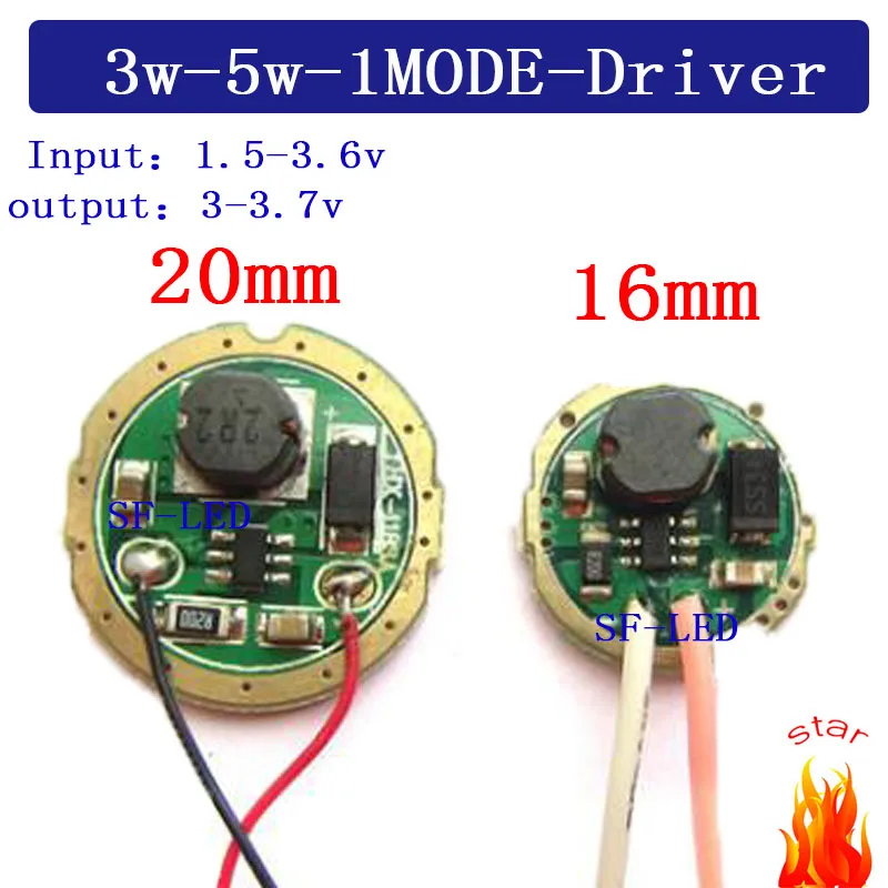 

5 pcs 3W LED driver 16mm/20mm DC3.7V 1 Mode LED Flashlight Driver for CREE XRE-Q5/XPE XP-E /XBD XB-D all kind of 3W LED Light